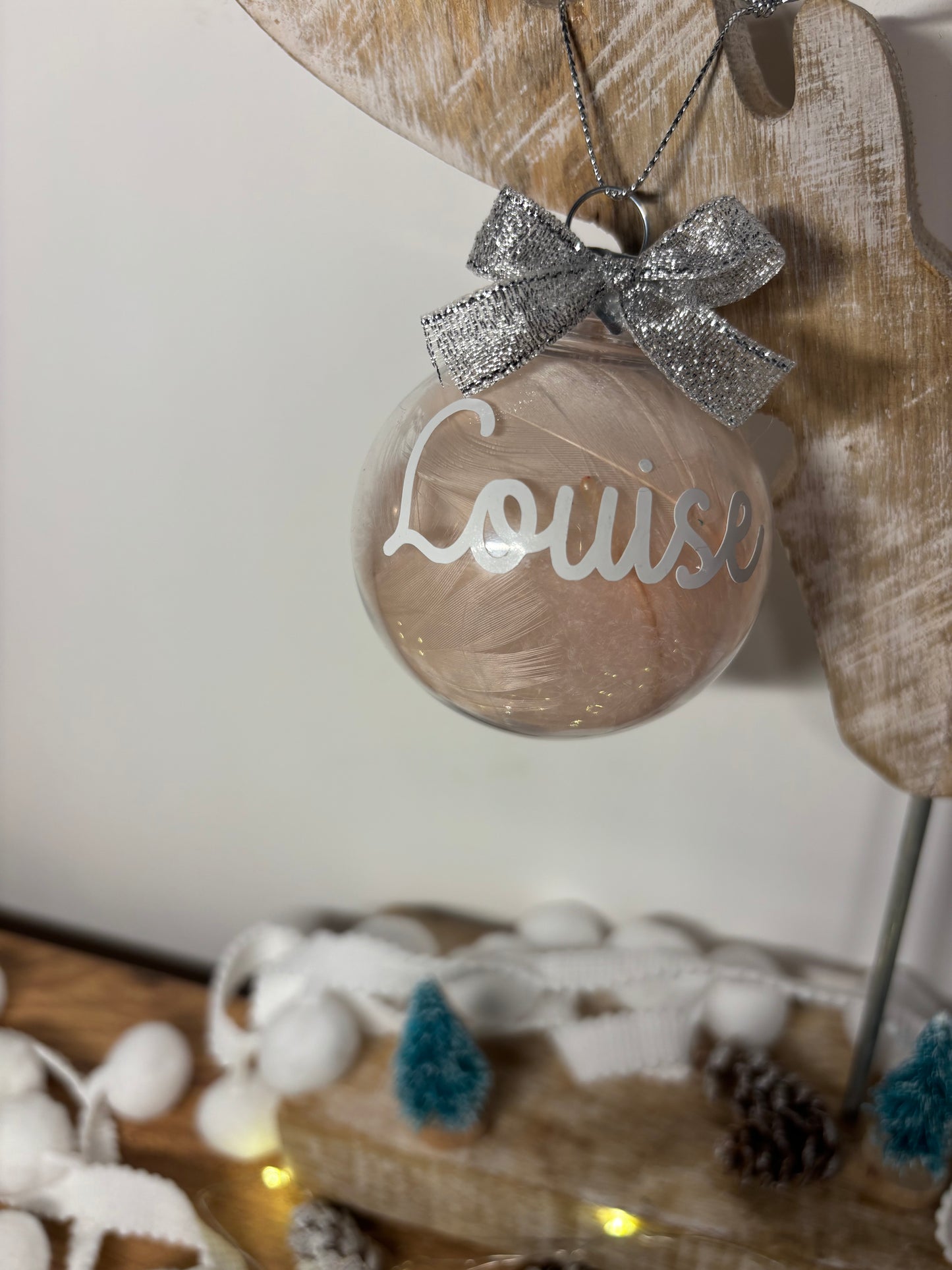 Personalized transparent feather Christmas ball
