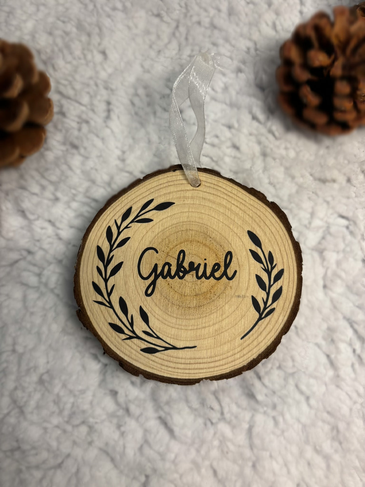 Boule Noël bois prénom