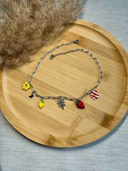 Collier Charms Fruits Argenté